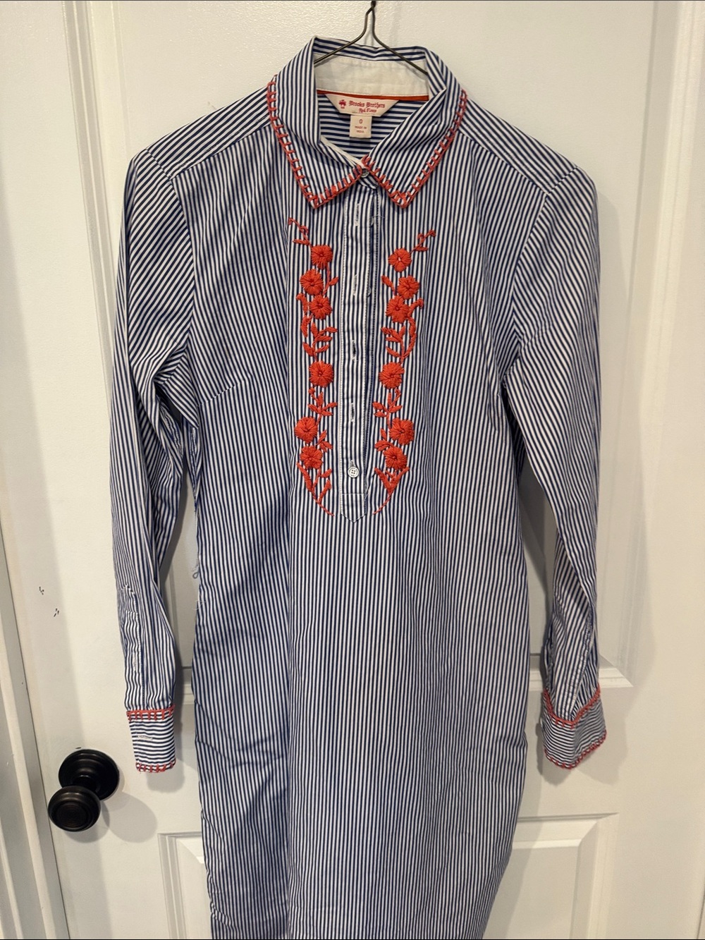 Brooks Brothers Blue Striped Shirtdress with Red Embroidery